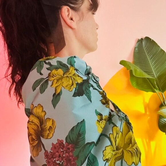 ASOS Salon Floral Jacquard Puff Sleeve Cut Out Dress - 8 - Picture 11 of 14